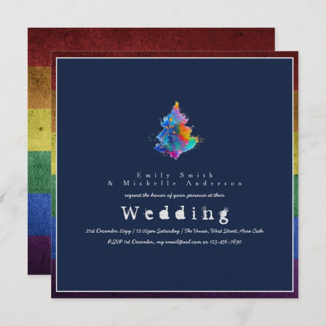Invitation NEW Rainbow Christmas Tree LGBT Pride Gay Mariage (Devant / Derrière)