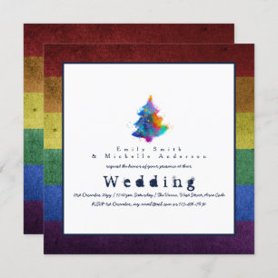 Invitation NEW Rainbow Christmas Tree LGBT Pride Mariages gay
