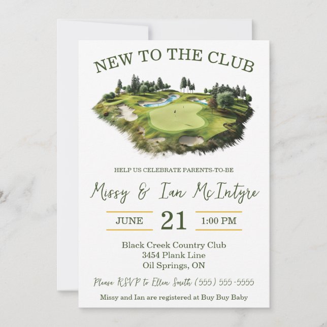 Invitation New to the Club, Golf Themed Baby Shower (Devant)