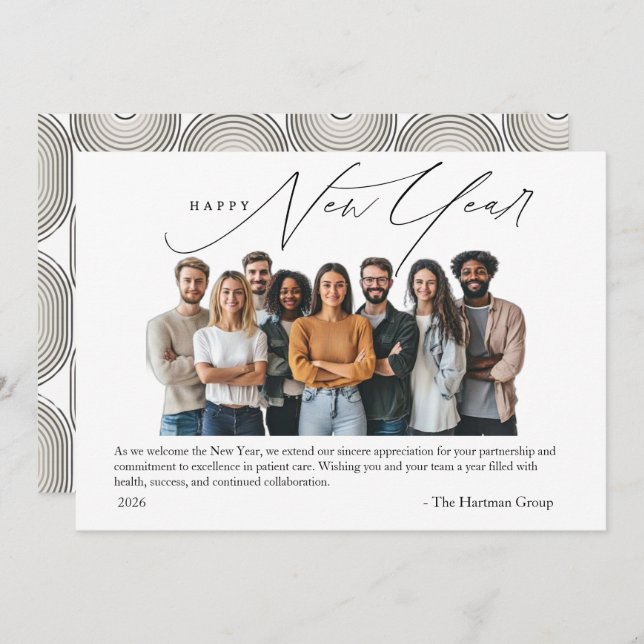 Invitation New Year Greetings Photo with Art Deco Greeting (Devant / Derrière)