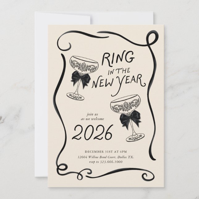 Invitation New Year’s Eve Hand Drawn Party Invite (Devant)