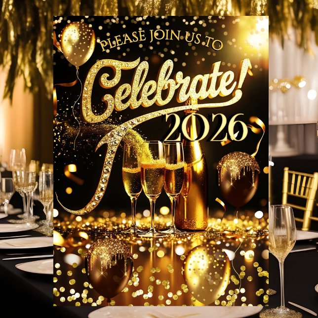 Invitation New Year’s Eve Party Celebrate Champagne Streamers (Créateur téléchargé)