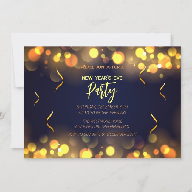 Invitation  New Year's Eve Party faux gold foil (Devant)