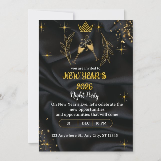 Invitation New years Eve Party gold and black digital (Devant)