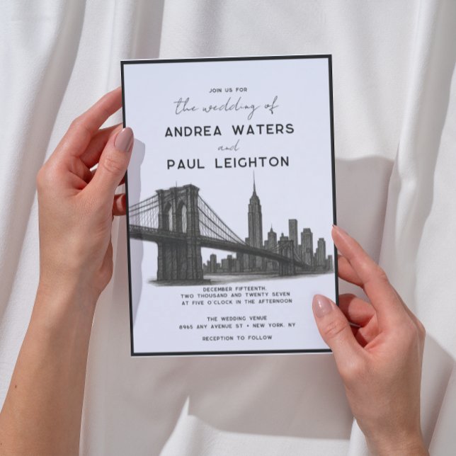 Invitation New York Brooklyn Modern Illustration Mariage (Créateur téléchargé)