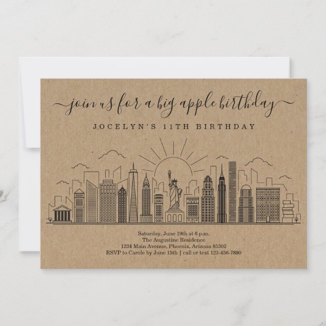 Invitation New York City Big Anniversaire Apple Party (Devant)