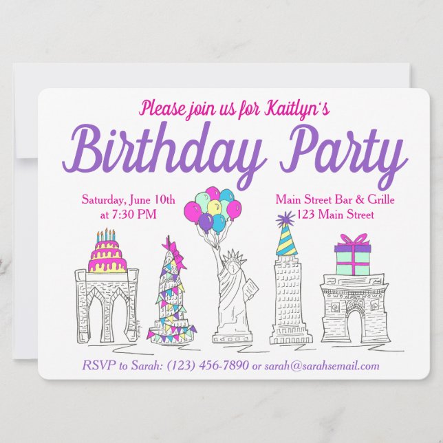 Invitation New York City NYC Landmarks fête d'anniversaire (Devant)