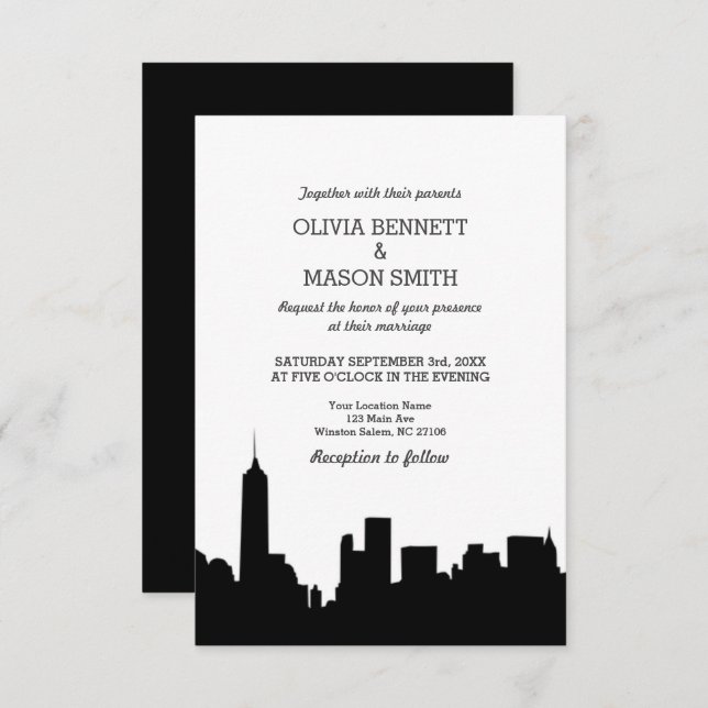 Invitation New York City Skyline Cityscape (Devant / Derrière)