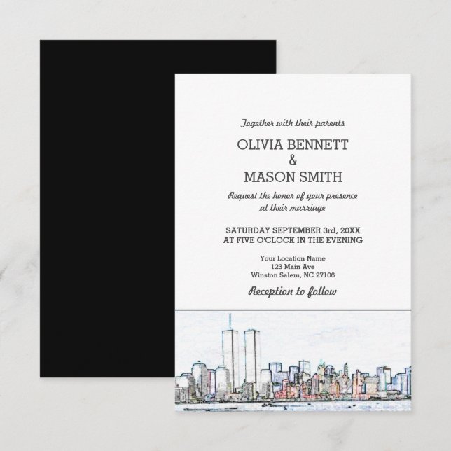 Invitation New York City Skyline Cityscape (Devant / Derrière)