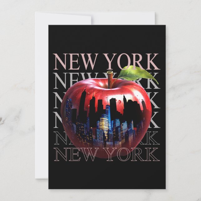 Invitation New York La Grosse Pomme Fruit Silhouette City (Devant)