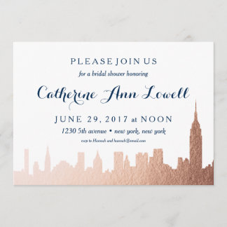 Invitation New York Skyline Faux Rose Gold Fête des mariées