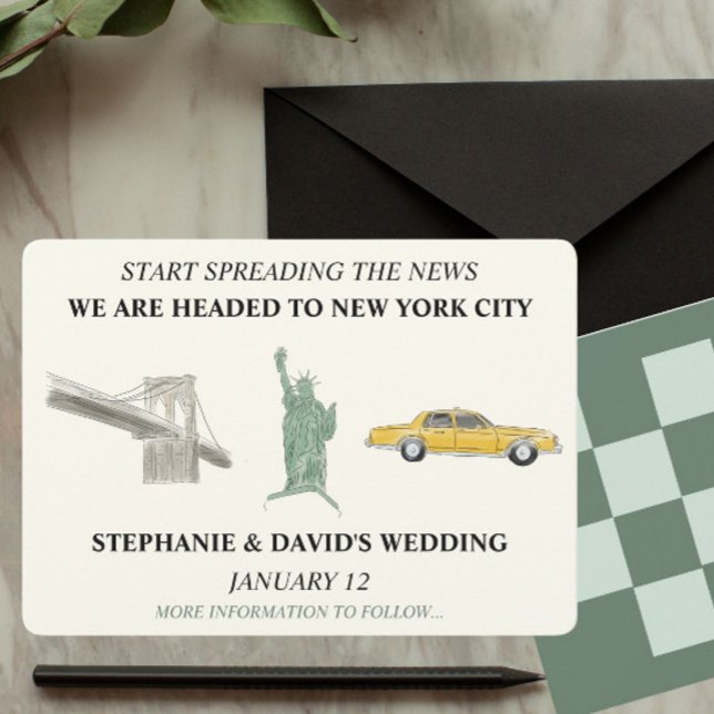 Invitation New York Ville Enregistrer la date Aquarelle dessi (Créateur téléchargé)