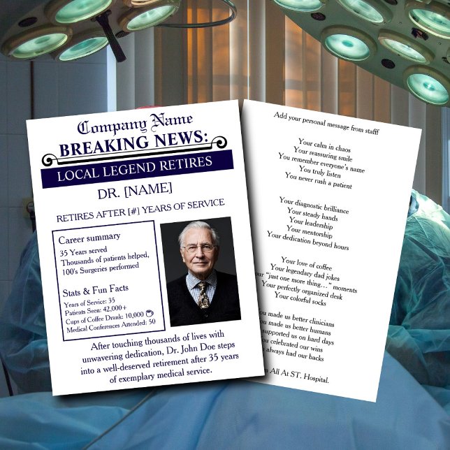 Invitation Newspaper Style Doctor Retirement Card | Custom (Créateur téléchargé)