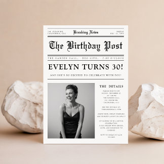Invitation Newspaper Unique Fun Photo 30th Birthday Party