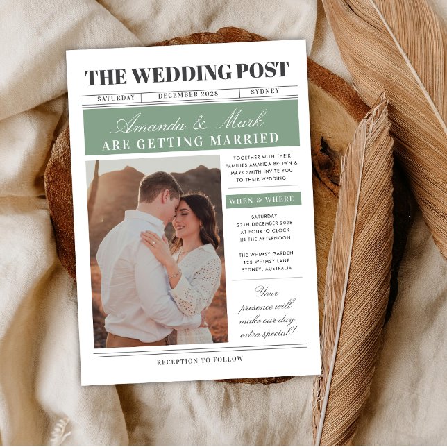 Invitation Newspaper Wedding Unique Fun Black and white (Créateur téléchargé)