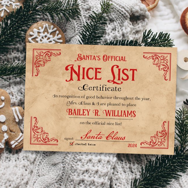 Invitation Nice Certificat de Père Noël North Pôle Magique (Nice List Santa Certificate Approved Instant Download Printable)