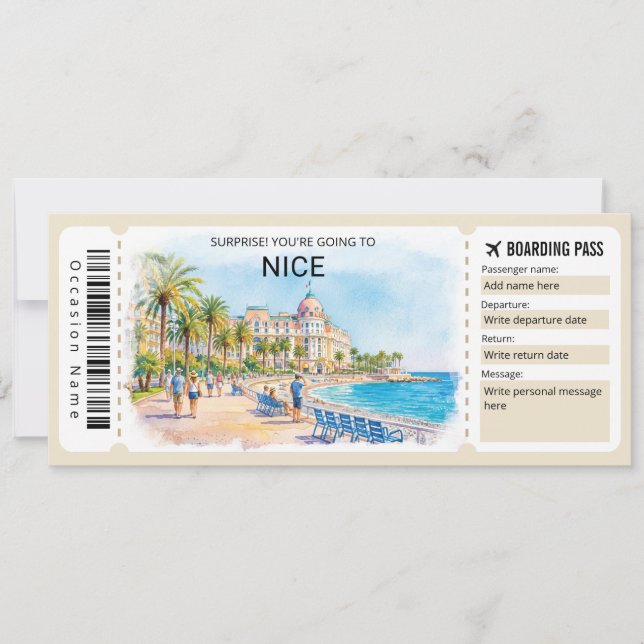 Invitation Nice France Trip Boarding Pass Ticket (Devant)