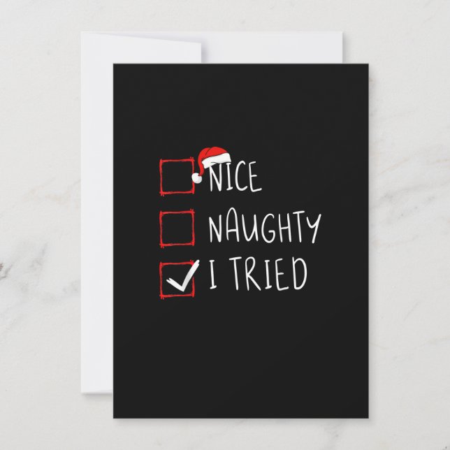 Invitation Nice Naughty I Tried Christmas List Xmas Santa Cla (Devant)