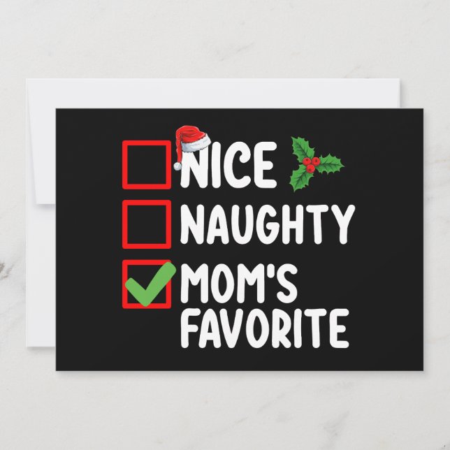 Invitation Nice Naughty Maman's Favorite Christmas List Famil (Devant)
