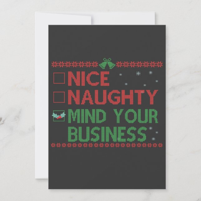 Invitation Nice Naughty Mind Votre Entreprise Drôle Père Noël (Devant)