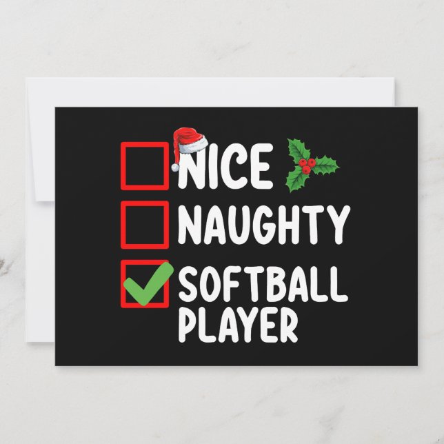 Invitation Nice Naughty Softball Player Liste de Noël (Devant)