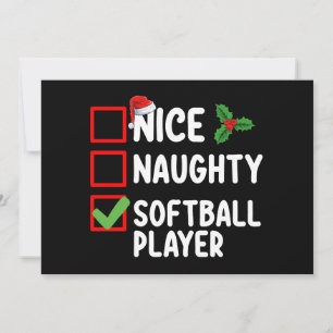 Invitation Nice Naughty Softball Player Liste de Noël