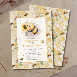 Invitation Nid d'abeille floral abeille Baby Shower personnal