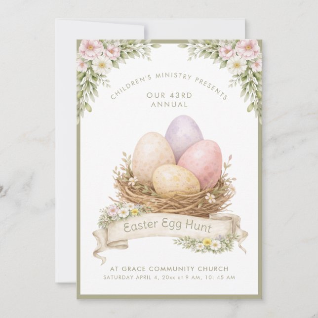 Invitation Nid de Pâques | Chasse aux œufs de Pâques (Devant)