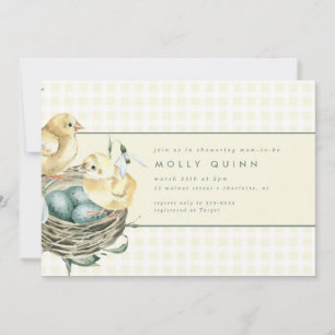 Invitation Nid de poussin de printemps Baby shower jaune de P