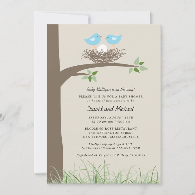 Invitation Nid d'oiseau - Baby shower gai-couple (Devant)