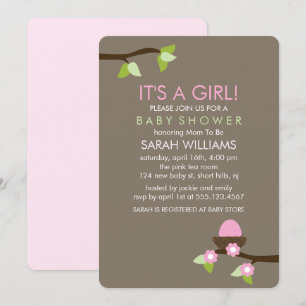 Invitation Nid d'oiseau et baby shower de fille de fleurs
