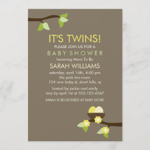 Invitation Nid d'oiseau et baby shower jumeau de fleurs