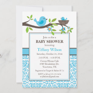 Invitation Nid d'oiseaux Baby Shower en bleu