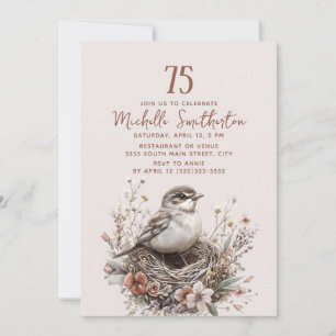 Invitation Nid d'oiseaux Terracotta rose 75e anniversaire