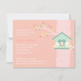 Invitation Nid Douillet de Maison d'Oiseau Printemps Rose Béb