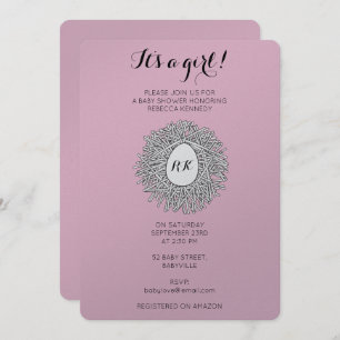 Invitation Nid mignon Monogramme bébé Baby shower fille