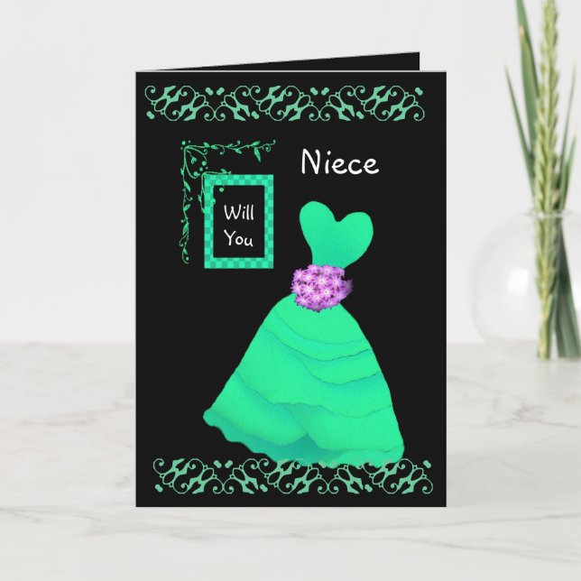 Invitation NIECE Be My Junior Bridesmaid with GREEN Gown (Devant)