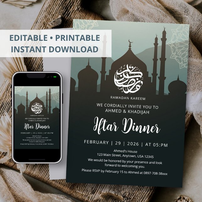 Invitation Night Sky Mosque Silhouette Ramadan Iftar Dinner (Créateur téléchargé)