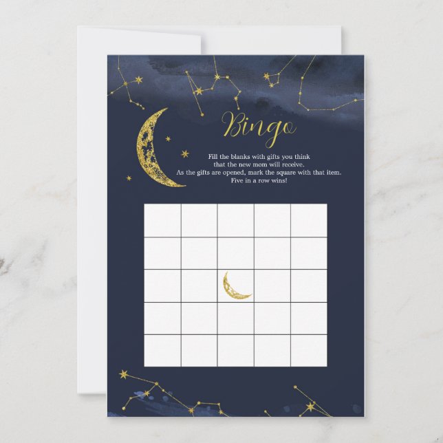 Invitation Night Sky Over the Moon Baby shower Bingo Jeu (Devant)