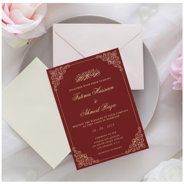 Invitation Nikah Burgundy Gold Mariage musulman islamique (Créateur téléchargé)