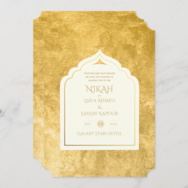 Invitation NIKAH - Invitat Mariage d'or de la mosquée islamiq (Devant / Derrière)