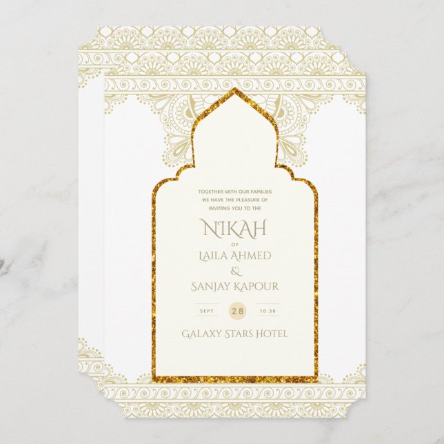 Invitation NIKAH - Invitat Mariage d'or de la mosquée islamiq (Devant / Derrière)