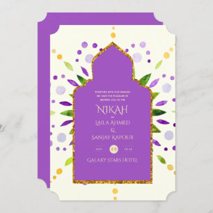 Invitation NIKAH - Mariage d'or moderne Mandala Purple Invita