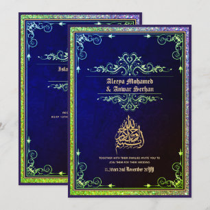 Invitation NIKAH - Mariage islamique Calligraphie Blue Gold