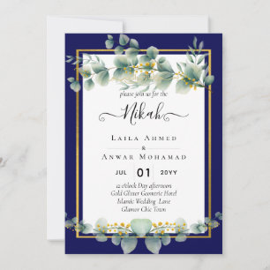 Invitation NIKAH NAVY BLUE GOLD Green Eucalyptus Mariage