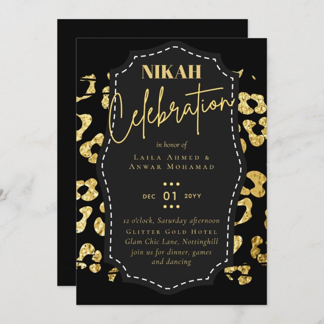 Invitation NIKAH - Parties scintillant d'or moderne invite le (Devant / Derrière)