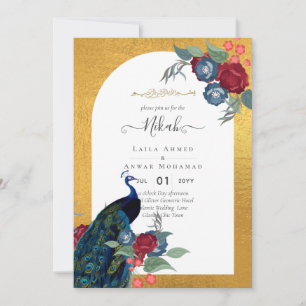 Invitation NIKAH Peacock Floral Gold Frame Mariage islamique