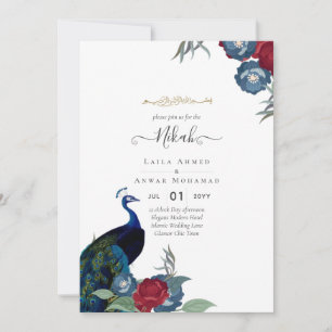 Invitation NIKAH Peacock Floral Walimah Mariage islamique Inv