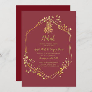 Invitation Nikah - Red Gold Islam Motif Mariage Invite
