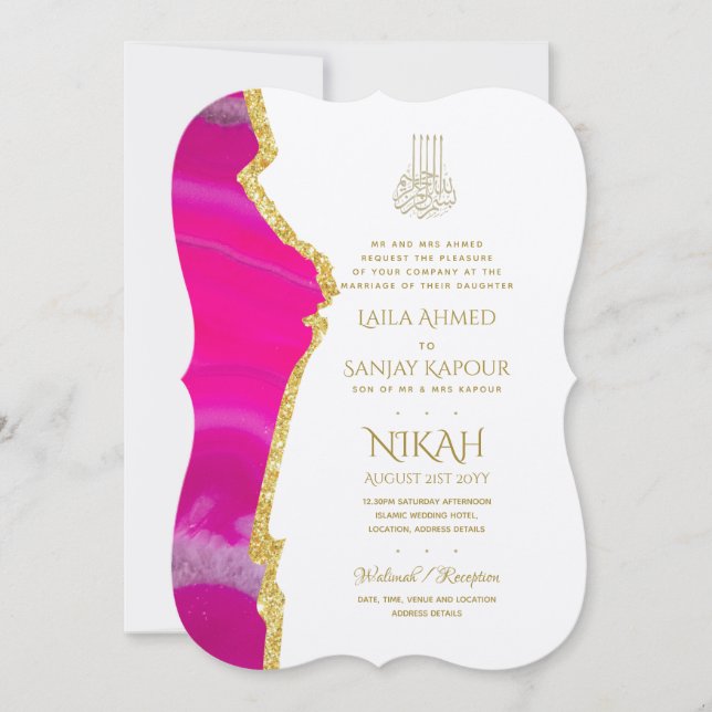Invitation Nikah Wedding Invite - Agate Gold islamique Walima (Devant)